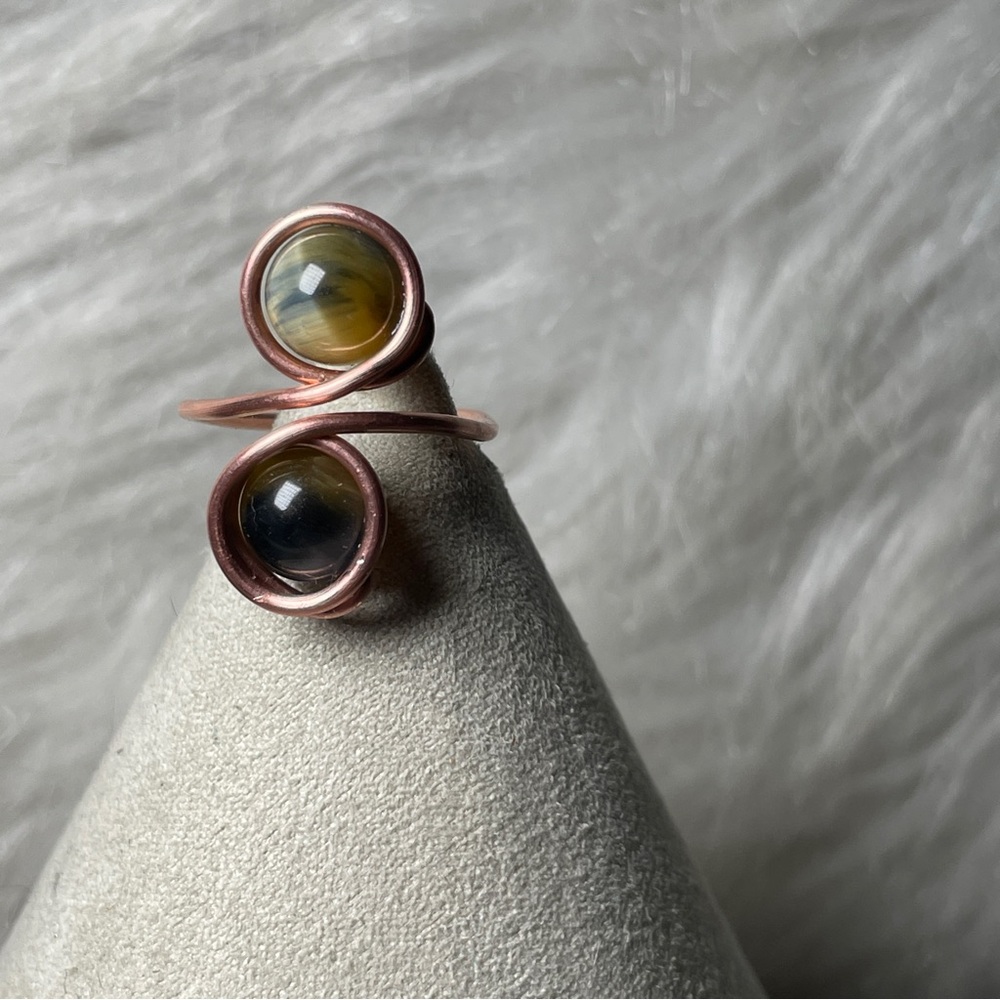 Artisan Copper and African Blue Golden Honey Tiger's Eye Ring - Picture 6 of 7
